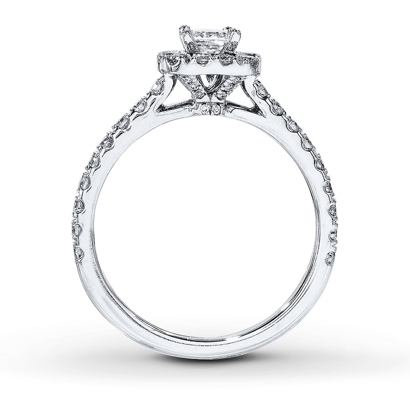 Previously Owned Neil Lane Engagement Ring 7/8 ct tw Princess & Round-cut Diamonds 14K White Gold - Size 3.25