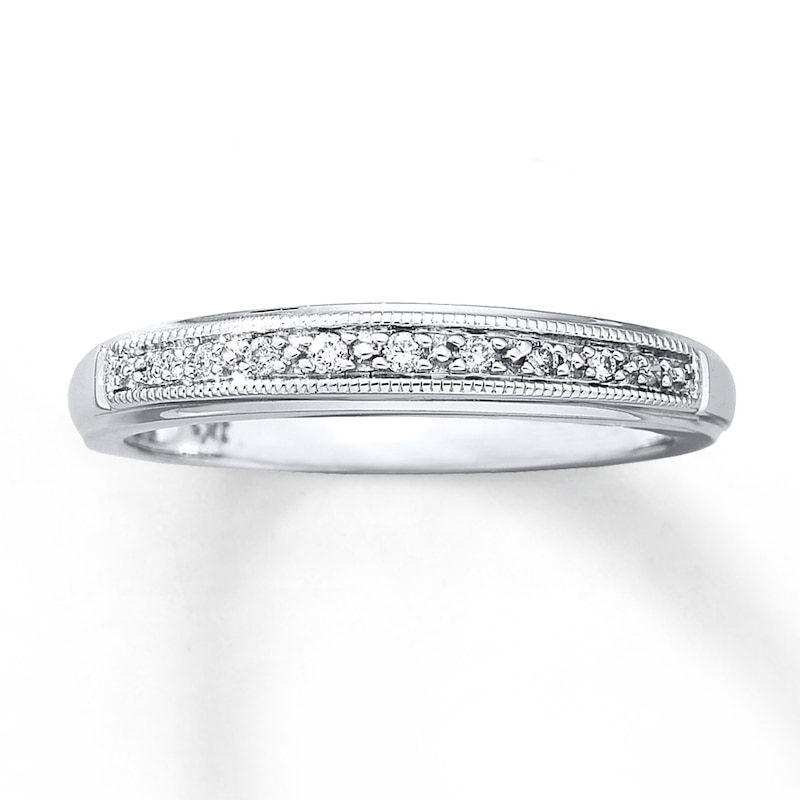 Main Image 1 of Previously Owned Diamond Wedding Band 1/20 ct tw Round-cut 10K White Gold - Size 10