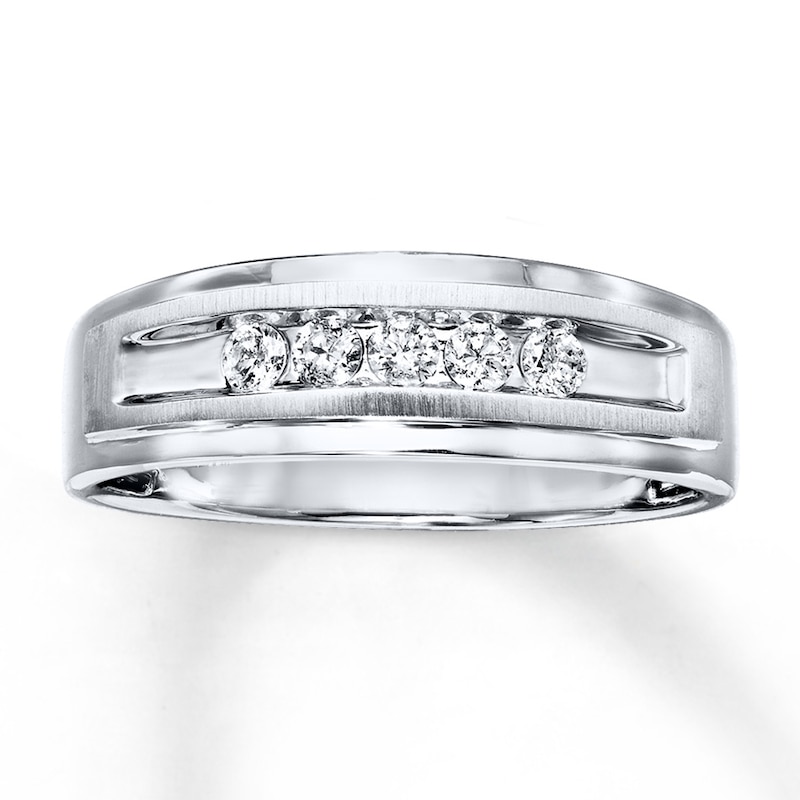 Main Image 1 of Previously Owned Men's Diamond Wedding Band 1/4 ct tw Round-cut 10K White Gold - Size 17