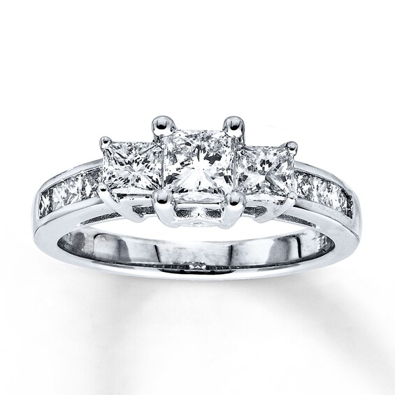 Previously Owned 3-Stone Diamond Ring 1-1/2 ct tw Princess-cut 14K White Gold Size