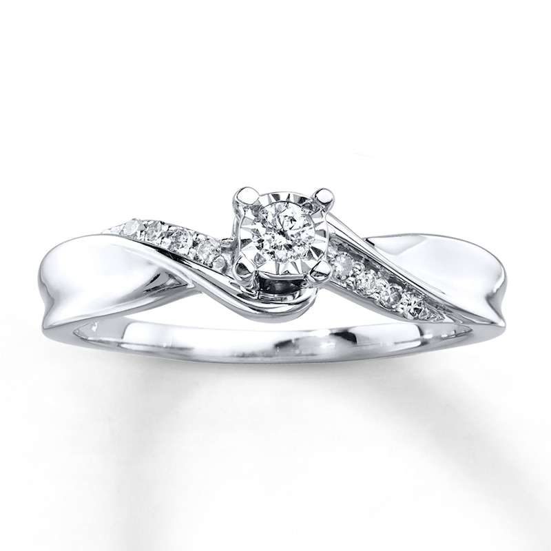 Main Image 1 of Previously Owned Diamond Promise Ring 1/8 ct tw Round-cut Sterling Silver Size 10.25