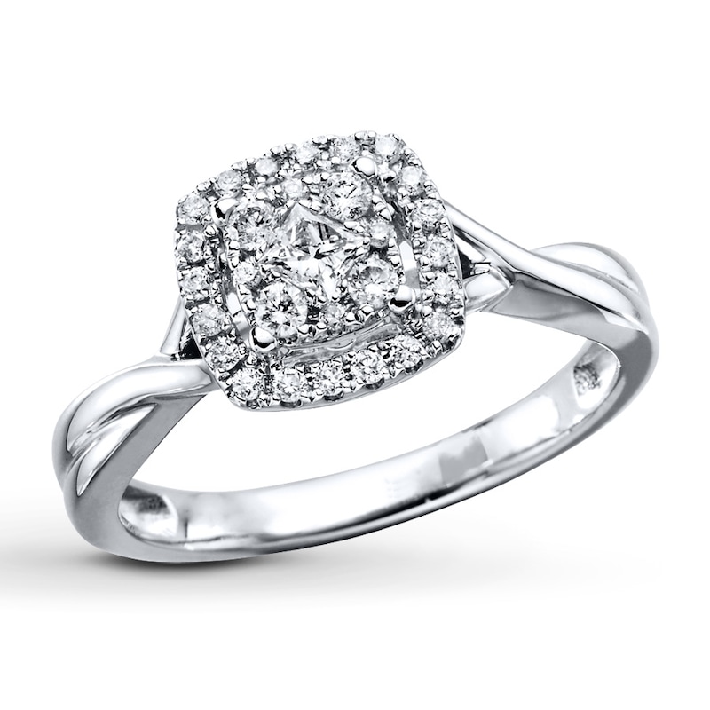 Previously Owned Diamond Engagement Ring 1/3 ct tw Princess & Round-cut 10K White Gold - Size 11.25