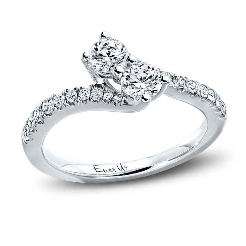 Main Image 1 of Previously Owned Ever Us Two-Stone Anniversary Ring 3/4 ct tw Round-cut Diamonds 14K White Gold - Size 11.5