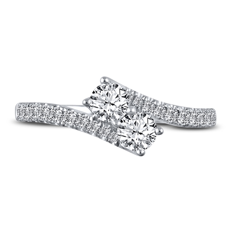 Main Image 3 of Previously Owned Ever Us Two-Stone Anniversary Ring 3/4 ct tw Round-cut Diamonds 14K White Gold - Size 11.5