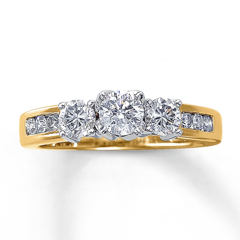 Main Image 1 of Previously Owned Three-Stone Diamond Ring 1 ct tw Round-cut 14K Yellow Gold Size 4.5