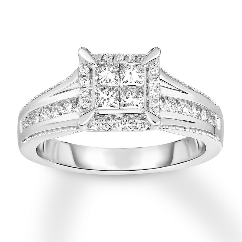 Main Image 1 of Previously Owned Diamond Engagement Ring 3/4 ct tw Princess & Round-cut 14K White Gold Size 9.5