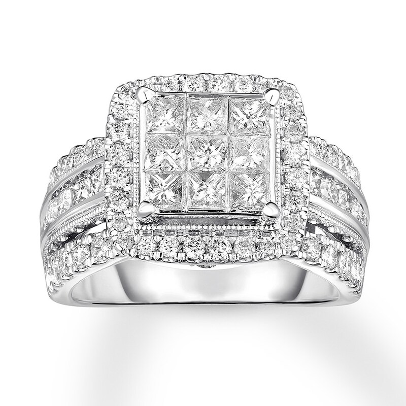 Previously Owned Diamond Engagement Ring 2 ct tw Princess & Round-cut 10K White Gold - Size 9.75