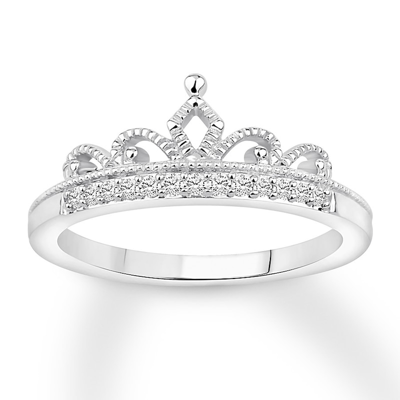 Main Image 1 of Previously Owned Diamond Tiara Wedding Band 1/10 ct tw Round-cut 10K White Gold - Size 11.25