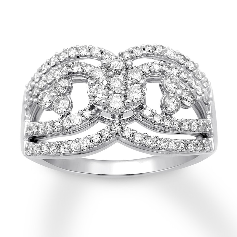 Main Image 1 of Previously Owned Diamond Fashion Ring 1 ct tw Round-cut 10K White Gold - Size 10