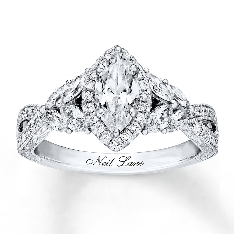 Previously Owned Neil Lane Engagement Ring 1-3/8 ct tw Marquise & Round-cut Diamonds 14K White Gold - Size 9