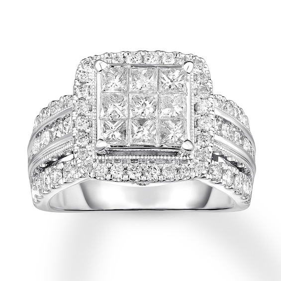 Previously Owned Diamond Engagement Ring 2 ct tw Princess & Round-cut 10K White Gold Size