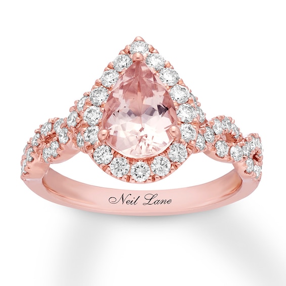 Previously Owned Neil Lane Morganite Engagement Ring 3/4 ct tw Round-cut Diamonds 14K Rose Gold 4.5