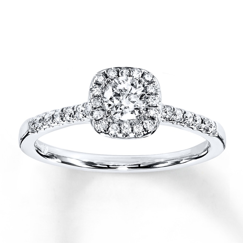 Main Image 1 of Previously Owned Diamond Engagement Ring 3/8 ct tw Round-cut 10K White Gold Size 10.25