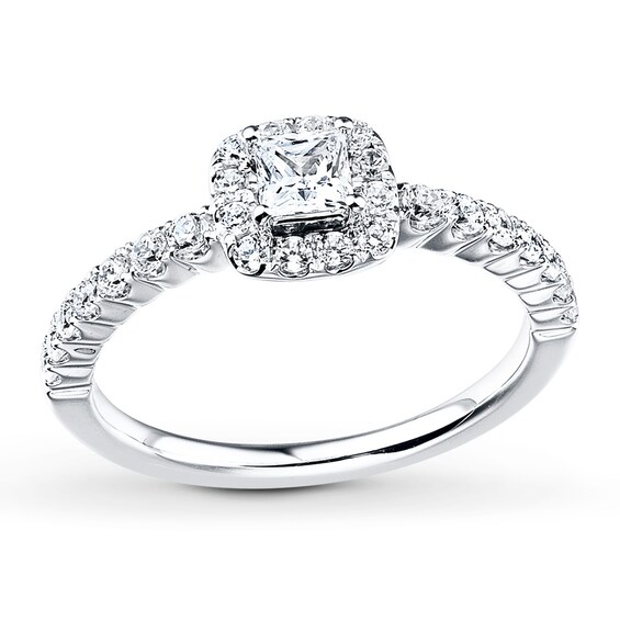 Previously Owned Diamond Engagement Ring 5/8 ct tw Princess & Round-cut 14K White Gold Size 11.25