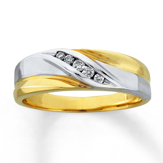Previously Owned Men's Wedding Band 1/8 ct tw Round-cut Diamonds 10K Two-Tone Gold Size