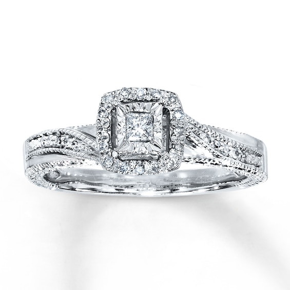Previously Owned Diamond Ring 1/6 ct tw Princess & Round-cut Sterling Silver Size
