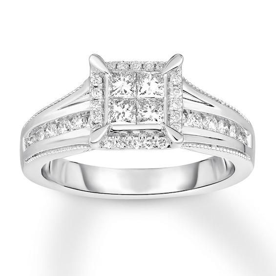 Previously Owned Diamond Engagement Ring 3/4 ct tw Princess & Round-cut 14K White Gold Size 10