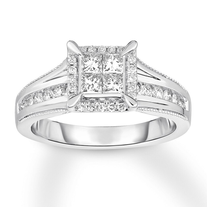 Main Image 1 of Previously Owned Diamond Engagement Ring 3/4 ct tw Princess & Round-cut 14K White Gold - Size 10