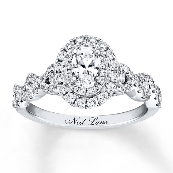 Previously Owned Neil Lane Diamond Engagement Ring 1-1/6 ct tw Oval & Round-cut 14K White Gold Size 4