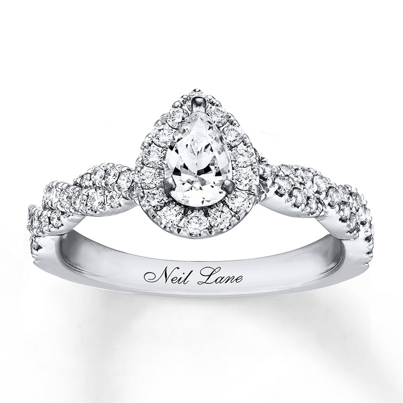 Previously Owned Neil Lane Engagement Ring 3/4 ct tw Pear & Round-cut Diamonds 14K White Gold