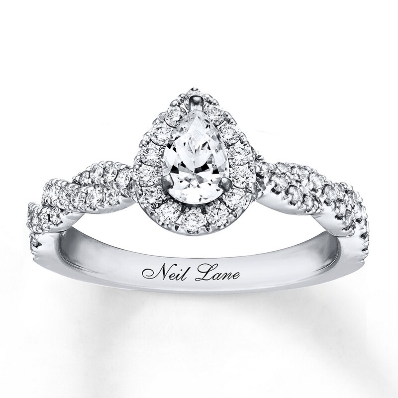 Main Image 1 of Previously Owned Neil Lane Engagement Ring 3/4 ct tw Pear & Round-cut Diamonds 14K White Gold Size 3.25