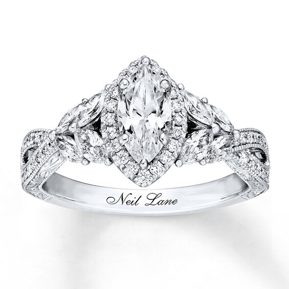 Previously Owned Neil Lane Engagement Ring 1-3/8 ct tw Marquise & Round-cut Diamonds 14K White Gold 9.5