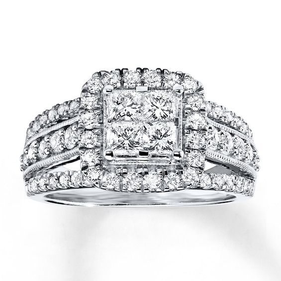 Previously Owned Engagement Ring 1-1/2 ct tw Princess & Round-cut Diamonds 14K White Gold Size 9.75