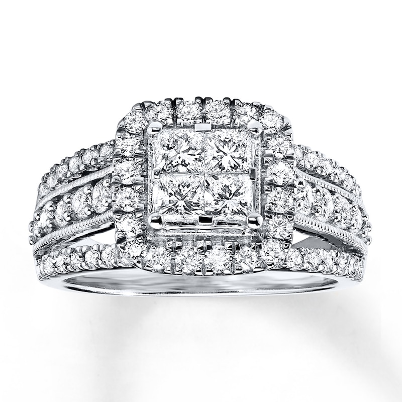 Main Image 1 of Previously Owned Engagement Ring 1-1/2 ct tw Princess & Round-cut Diamonds 14K White Gold - Size 9.75