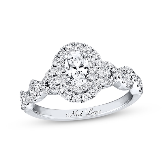Previously Owned Neil Lane Diamond Engagement Ring 1-1/6 ct tw Oval & Round-cut 14K White Gold Size 4.5