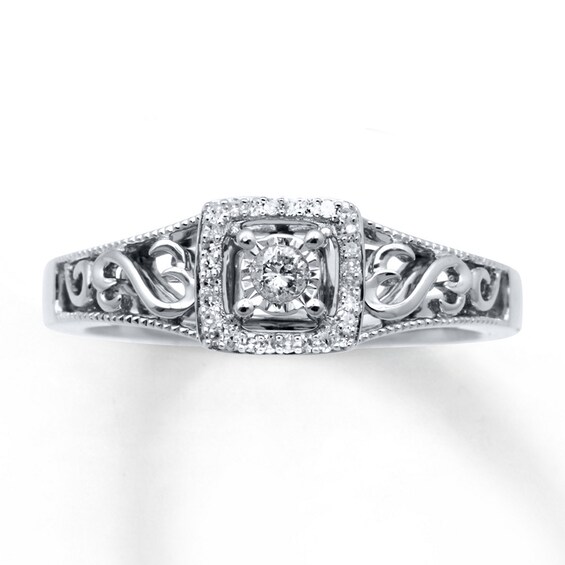 Previously Owned Open Hearts Ring 1/10 ct tw Round-cut Diamonds Sterling Silver Size 11.75