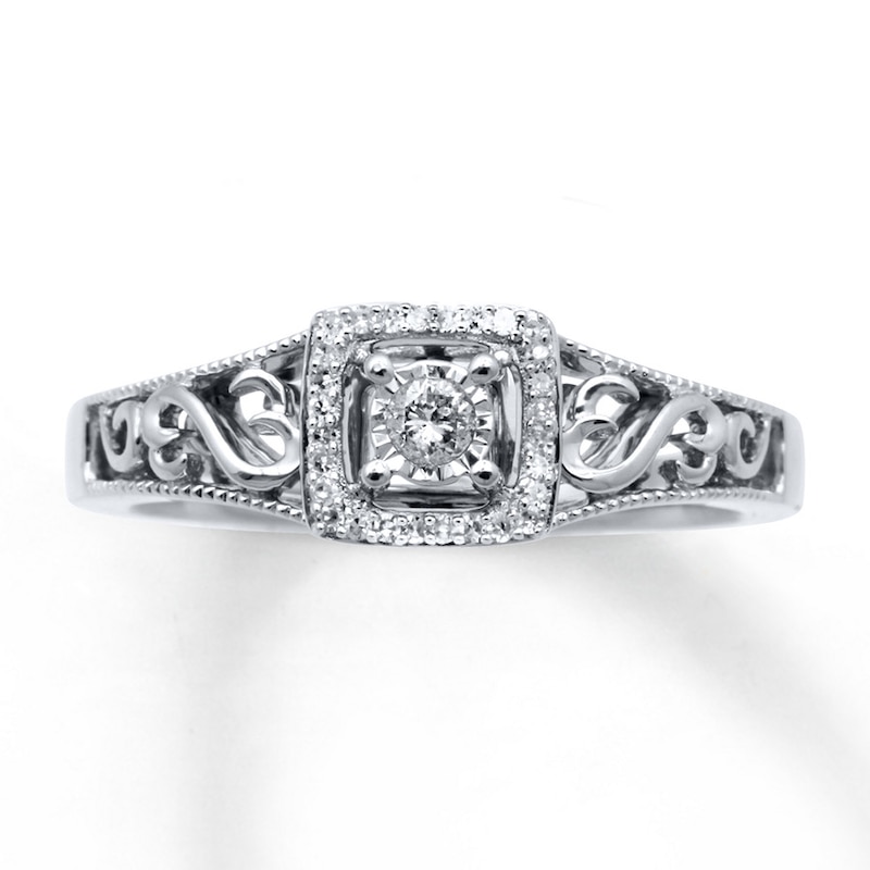 Main Image 1 of Previously Owned Open Hearts Ring 1/10 ct tw Round-cut Diamonds Sterling Silver - Size 11.75