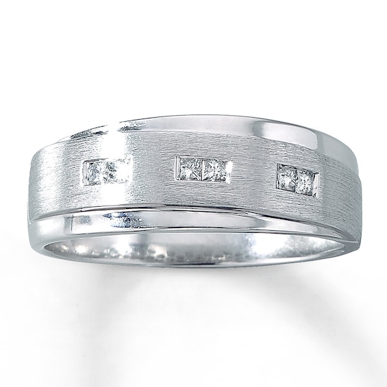 Previously Owned Men's Diamond Wedding Band 1/6 ct tw Square-cut 10K White Gold Size 8