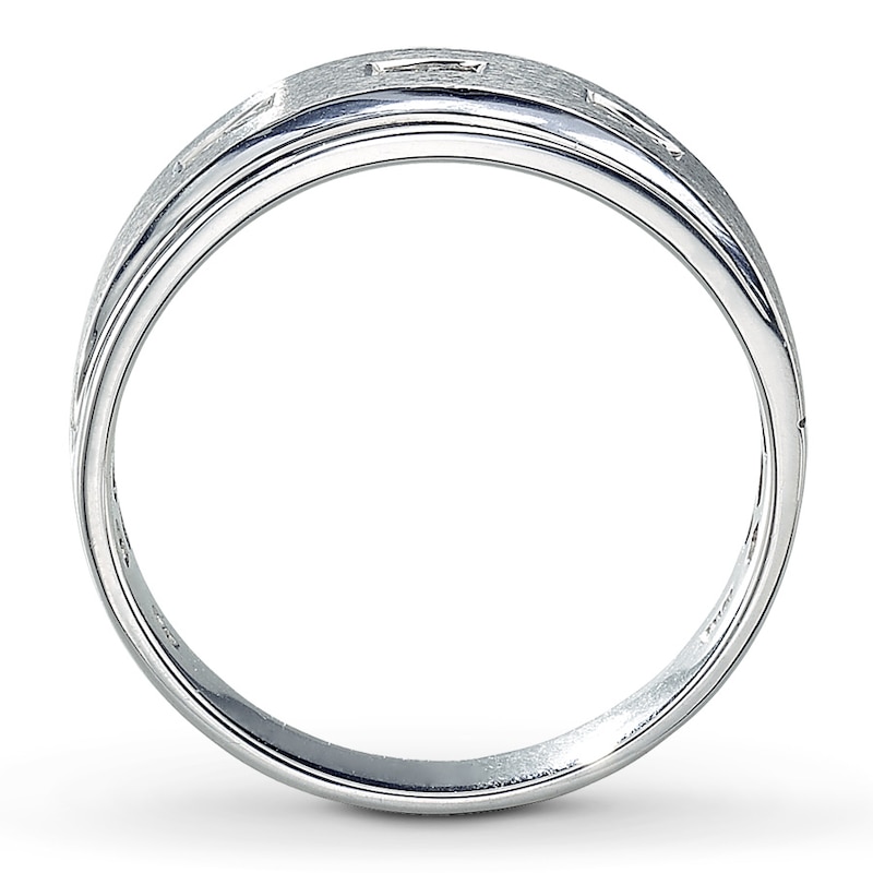 Main Image 2 of Previously Owned Men's Diamond Wedding Band 1/6 ct tw Square-cut 10K White Gold - Size 8