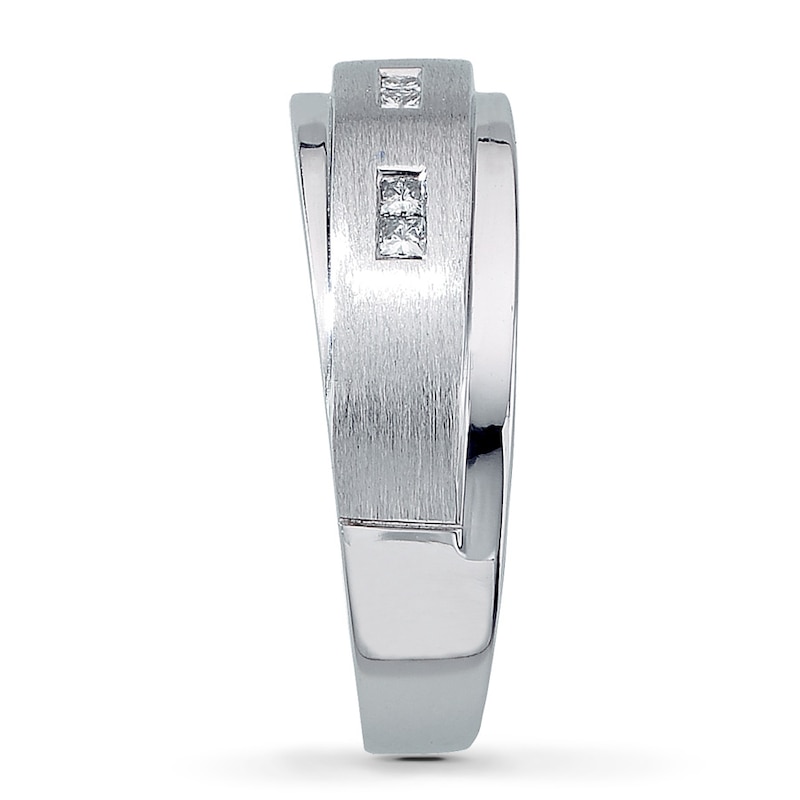 Main Image 3 of Previously Owned Men's Diamond Wedding Band 1/6 ct tw Square-cut 10K White Gold - Size 8