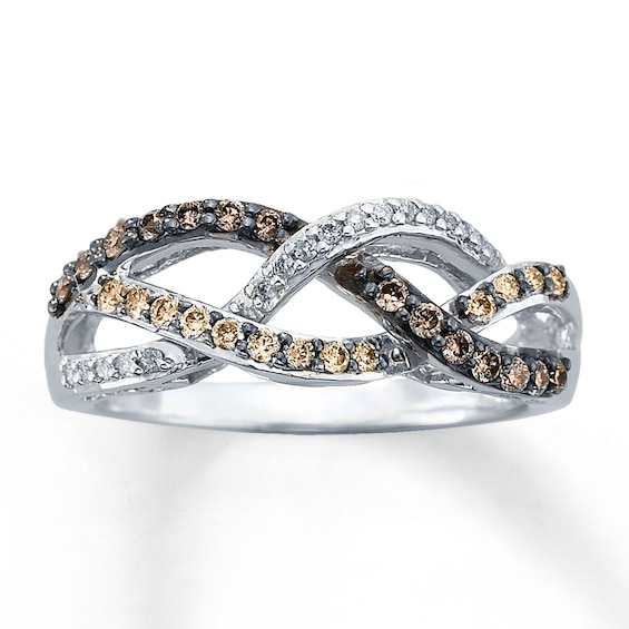 Previously Owned Brown Diamond Ring 1/3 ct tw Round-cut Sterling Silver Size 8.75