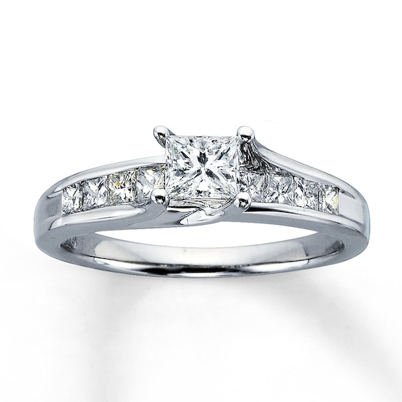 Previously Owned Diamond Engagement Ring 1 ct tw Princess & Round-cut 14K White Gold Size 3.25