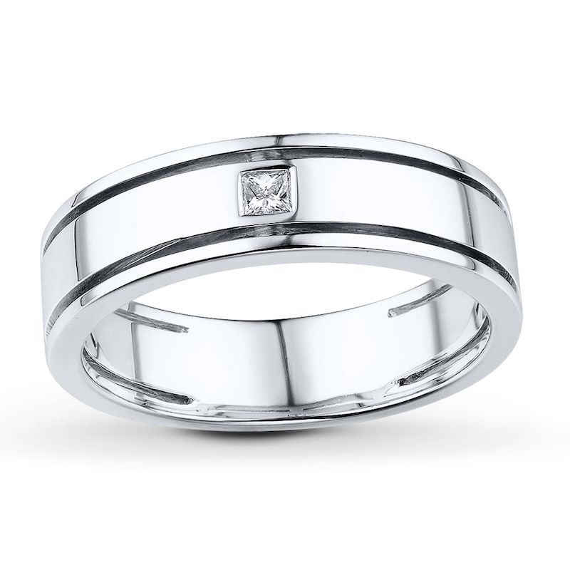 Main Image 1 of Previously Owned Men's Band 1/15 ct tw Square-cut Diamond 10K White Gold - Size 6