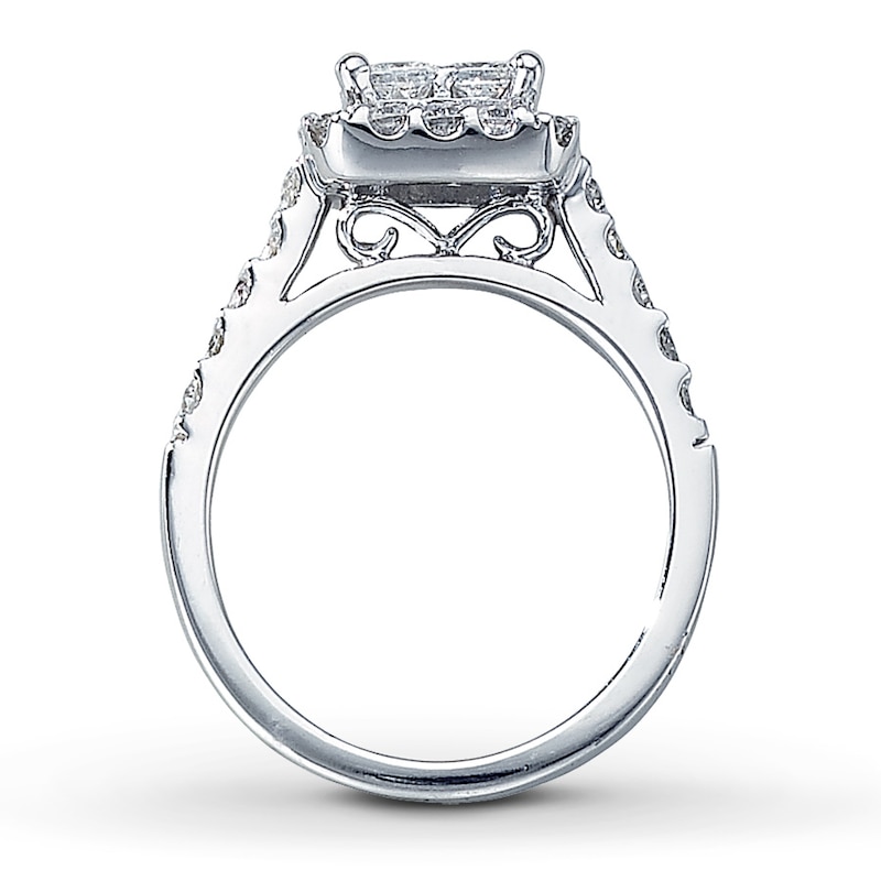 Previously Owned Diamond Engagement Ring 1-1/2 ct tw Princess & Round-cut 14K White Gold - Size 4