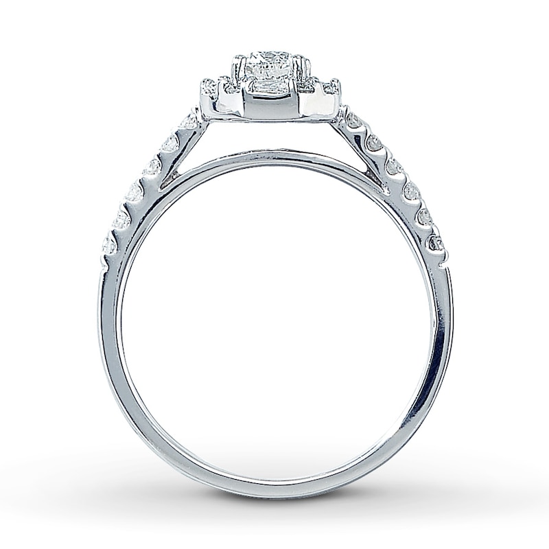 Previously Owned Engagement Ring 5/8 ct tw Round & Baguette-cut Diamonds 14K White Gold - Size 4