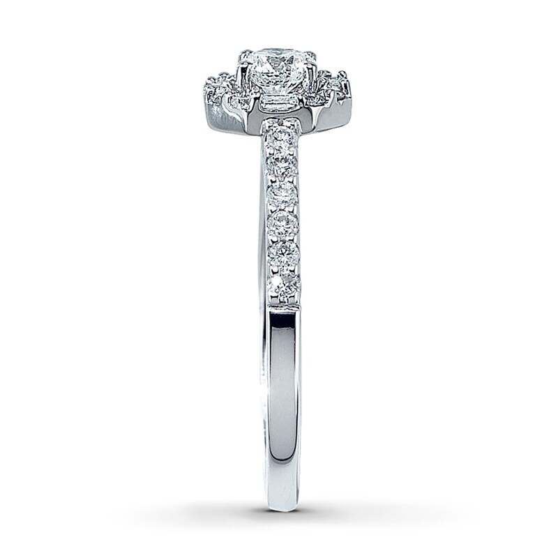 Main Image 3 of Previously Owned Engagement Ring 5/8 ct tw Round & Baguette-cut Diamonds 14K White Gold - Size 4