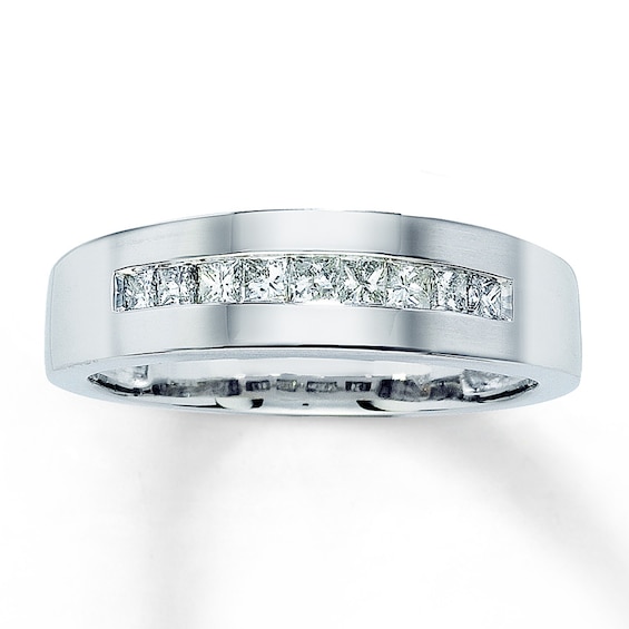 Previously Owned Men's Diamond Wedding Band 1/2 ct tw Square-cut 14K White Gold Size 6.75