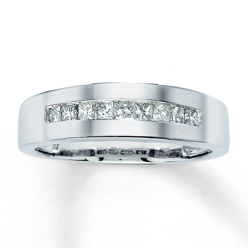 Main Image 1 of Previously Owned Men's Diamond Wedding Band 1/2 ct tw Square-cut 14K White Gold - Size 6.75