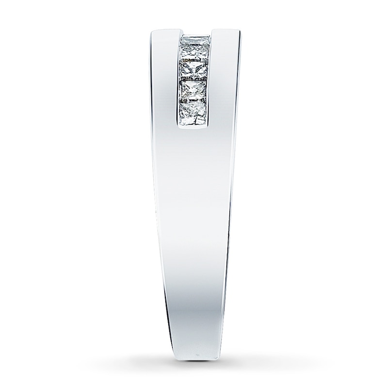 Main Image 3 of Previously Owned Men's Diamond Wedding Band 1/2 ct tw Square-cut 14K White Gold - Size 6.75