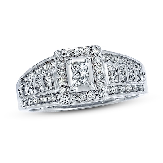 Previously Owned Diamond Fashion Ring 3/8 ct tw Princess & Round-cut 10K White Gold Size 10.25