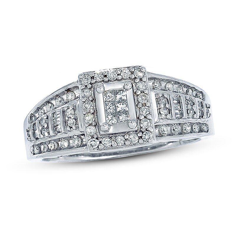 Main Image 1 of Previously Owned Diamond Fashion Ring 3/8 ct tw Princess & Round-cut 10K White Gold - Size 10.25