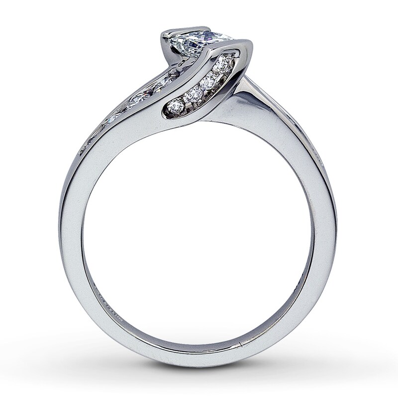 Main Image 2 of Previously Owned Engagement Ring 1 ct tw Princess & Round-cut Diamonds 14K White Gold - Size 3.75