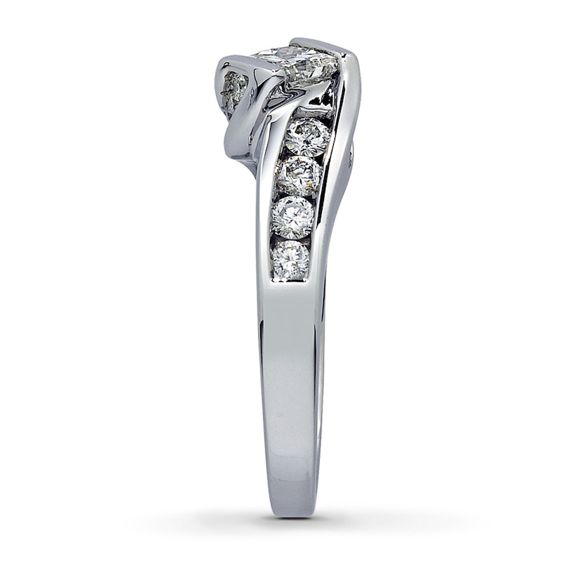 Main Image 3 of Previously Owned Engagement Ring 1 ct tw Princess & Round-cut Diamonds 14K White Gold - Size 3.75