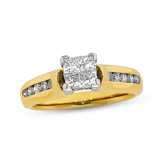 Previously Owned Engagement Ring 3/4 ct tw Princess & Round-cut Diamonds 14K Yellow Gold Size 4.25