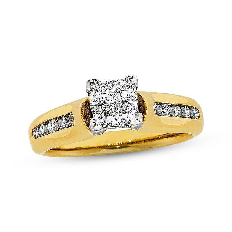 Previously Owned Engagement Ring 3/4 ct tw Princess & Round-cut Diamonds 14K Yellow Gold - Size 4.25