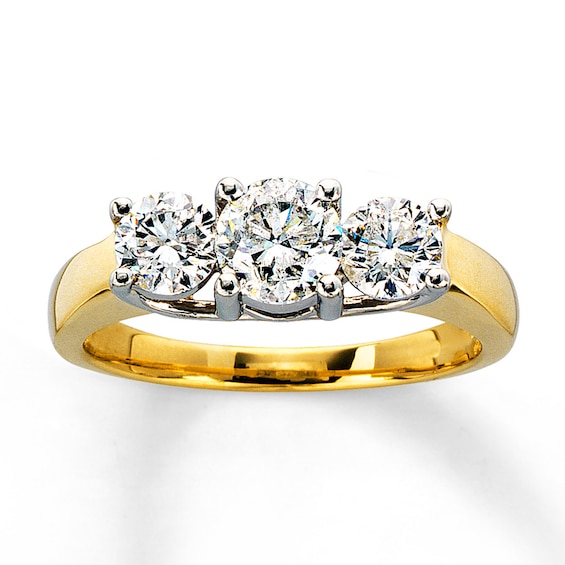 Previously Owned Three-Stone Diamond Engagement Ring 1-1/2 ct tw Round-cut 14K Yellow Gold/Platinum Size 10.75